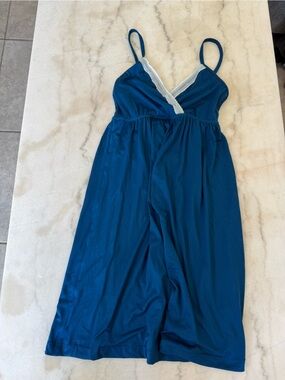 Motherhood Teal Blue Sleep Nightgown with White Lace Trim